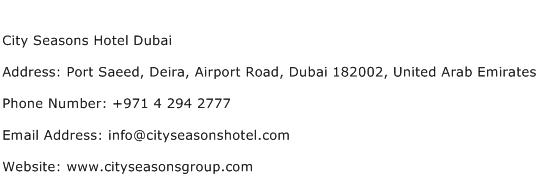City Seasons Hotel Dubai Address Contact Number