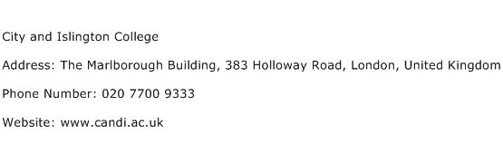 City and Islington College Address Contact Number