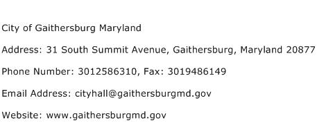 City of Gaithersburg Maryland Address Contact Number