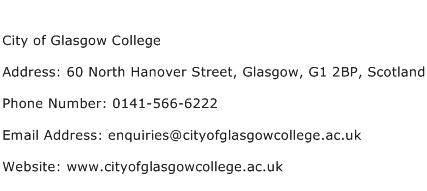 City of Glasgow College Address Contact Number