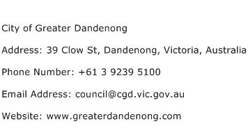 City of Greater Dandenong Address Contact Number