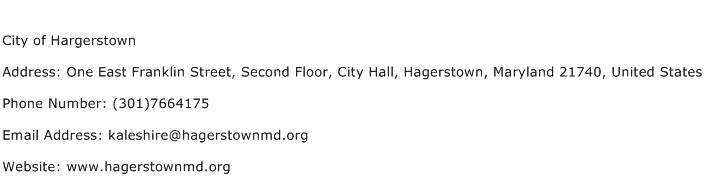 City of Hargerstown Address Contact Number