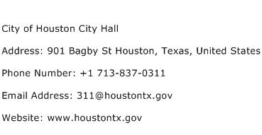 City of Houston City Hall Address Contact Number