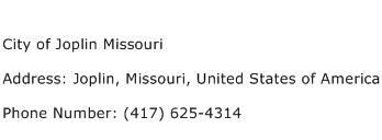 City of Joplin Missouri Address Contact Number