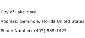 City of Lake Mary Address Contact Number