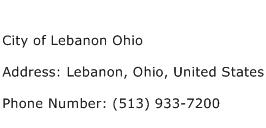 City of Lebanon Ohio Address Contact Number