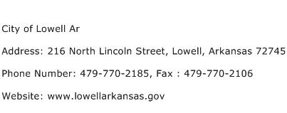 City of Lowell Ar Address Contact Number