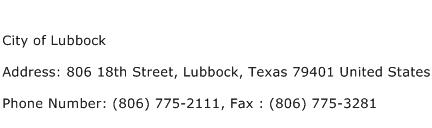 City of Lubbock Address Contact Number