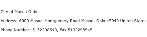 City of Mason Ohio Address Contact Number