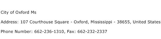 City of Oxford Ms Address Contact Number