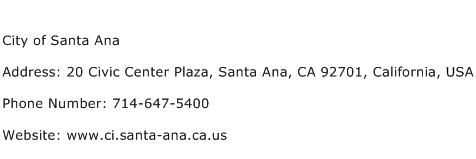 City of Santa Ana Address Contact Number