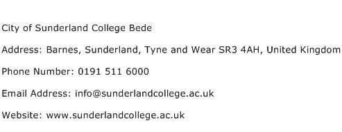 City of Sunderland College Bede Address Contact Number
