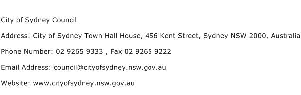 City of Sydney Council Address Contact Number