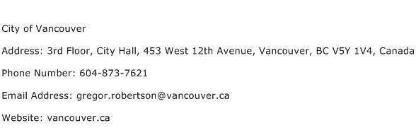 City of Vancouver Address Contact Number