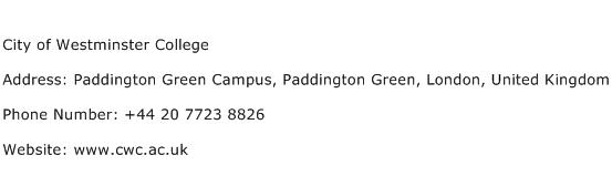 City of Westminster College Address Contact Number