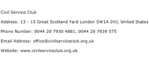 Civil Service Club Address Contact Number