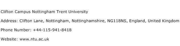 Clifton Campus Nottingham Trent University Address Contact Number
