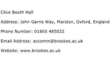 Clive Booth Hall Address Contact Number