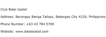 Club Balai Isabel Address Contact Number