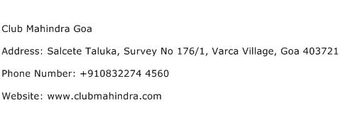 Club Mahindra Goa Address Contact Number