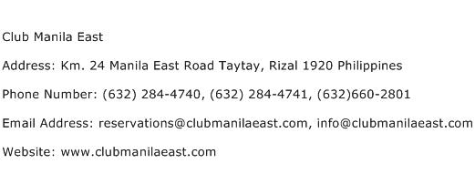 Club Manila East Address Contact Number