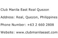 Club Manila East Real Quezon Address Contact Number