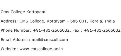 Cms College Kottayam Address Contact Number