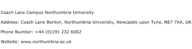 Coach Lane Campus Northumbria University Address Contact Number