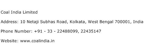 Coal India Limited Address Contact Number