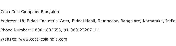 Coca Cola Company Bangalore Address Contact Number