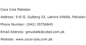 Coca Cola Pakistan Address Contact Number