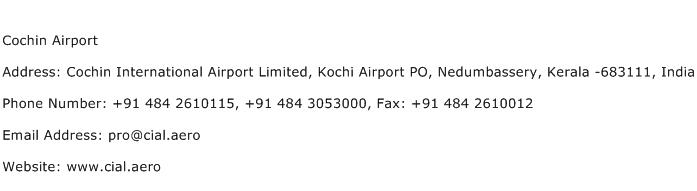 Cochin Airport Address Contact Number