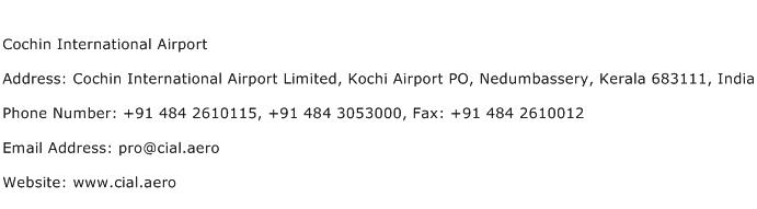 Cochin International Airport Address Contact Number