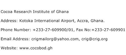 Cocoa Research Institute of Ghana Address Contact Number