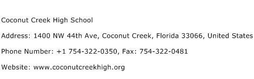 Coconut Creek High School Address Contact Number