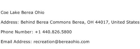 Coe Lake Berea Ohio Address Contact Number