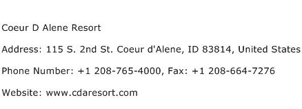 Coeur D Alene Resort Address Contact Number