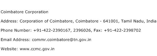 Coimbatore Corporation Address Contact Number