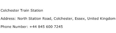 Colchester Train Station Address Contact Number