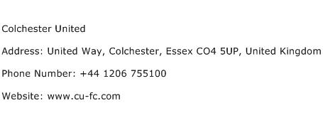 Colchester United Address Contact Number