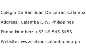 Colegio De San Juan De Letran Calamba Address Contact Number