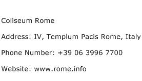 Coliseum Rome Address Contact Number