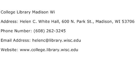 College Library Madison Wi Address Contact Number