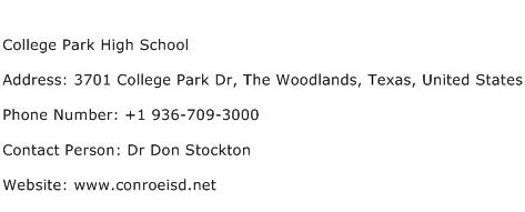 College Park High School Address Contact Number