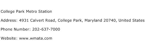 College Park Metro Station Address Contact Number