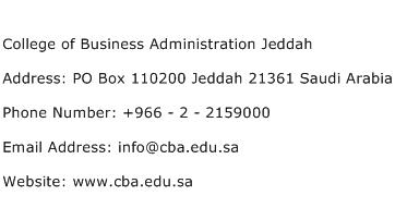 College of Business Administration Jeddah Address Contact Number