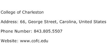 College of Charleston Address Contact Number