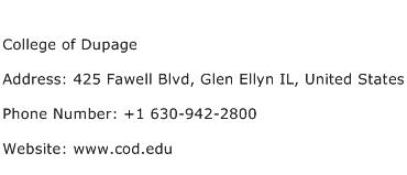 College of Dupage Address Contact Number