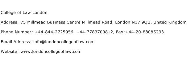 College of Law London Address Contact Number