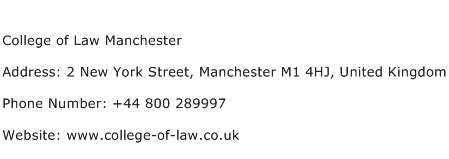 College of Law Manchester Address Contact Number